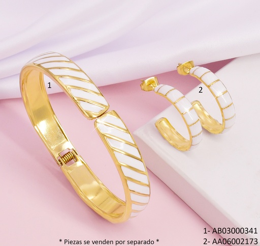 [AB03000341] BRAZALETE LINEAS DIAGONALES DOR/BLANCO AB080705