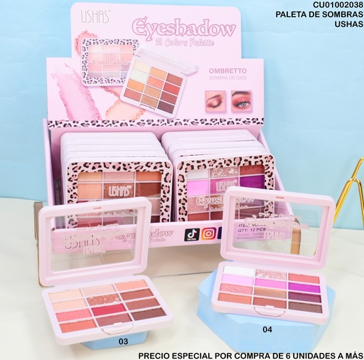 [CU01002038] PALETA 12 TON. SOMBRA EYESHADOW USHAS ES4338-4