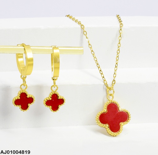 [AJ01004819] JUEGO TREBOL 4 HOJAS ROJOS ARETES HUGGIES 080834-W130