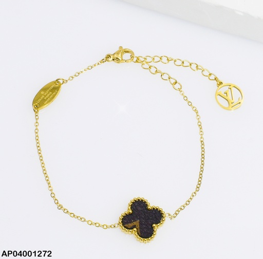 [AP04001272] PULSERA FINA TREBOL 4 HOJAS CAFE C/PLAQUITA 080502-207