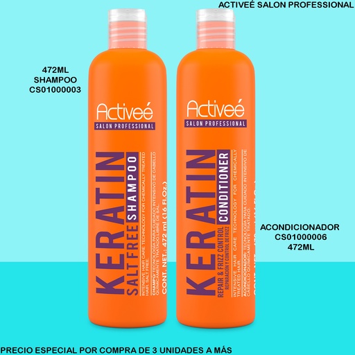 [CS01000003] SHAMPOO ACTIVEE KERATINA  SIN SAL 16OZ