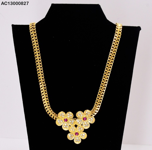 [AC13000827] CADENA MARTILLADA DIJE 3 FLORES ZIRC.ROJA CA279