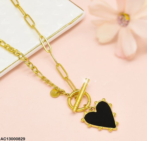 [AC13000829] CADENA ESTILO TIFFANY DIJE CORAZON NEGRO CA275