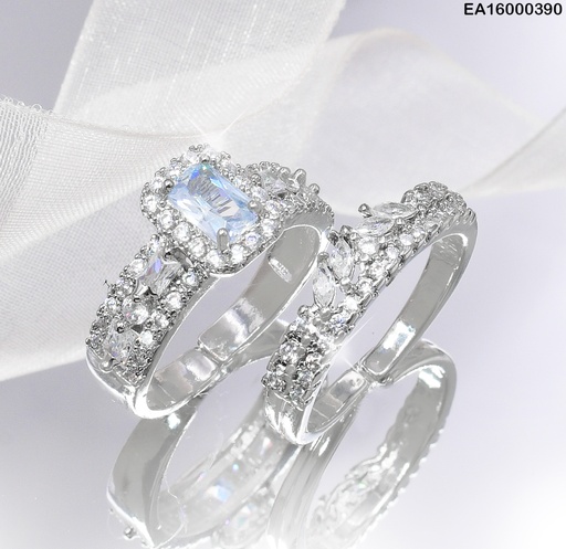 [EA16000390] ANILLO PLATD. DOBLE ZIRC. RECTANGUL RE068-213