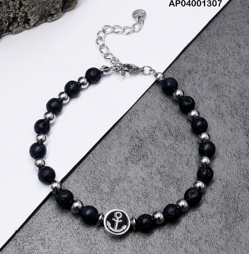 [AP04001307] PULSERA PLATD. OOO  NEGRA ANCLA 081617-W177