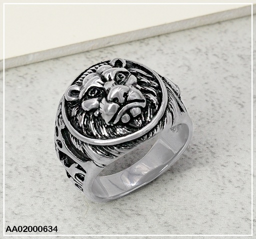 [AA02000634] ANILLO VARON PLATEADO CABEZA DE LEON 080326