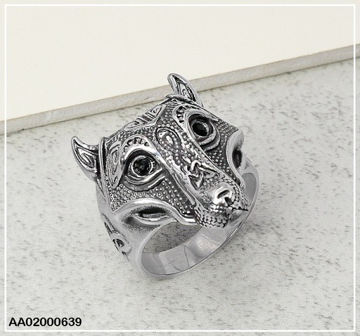 [AA02000639] ANILLO VARON PLATEADO CABEZA DE LOBO 080331