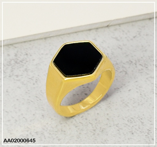 [AA02000645] ANILLO DORADO FORMA HEXÁGONO NEGRO 080337