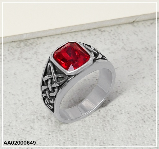 [AA02000649] ANILLO PLATEADO VARON XXX ZIRC.ROJA 080341