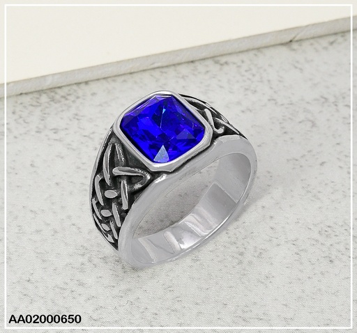 [AA02000650] ANILLO PLATEADO VARON XXX ZIRC.AZUL 080342