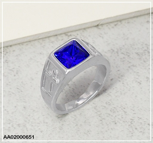 [AA02000651] ANILLO PLATEADO VARON✝️ ZIRCONIA AZUL 080343