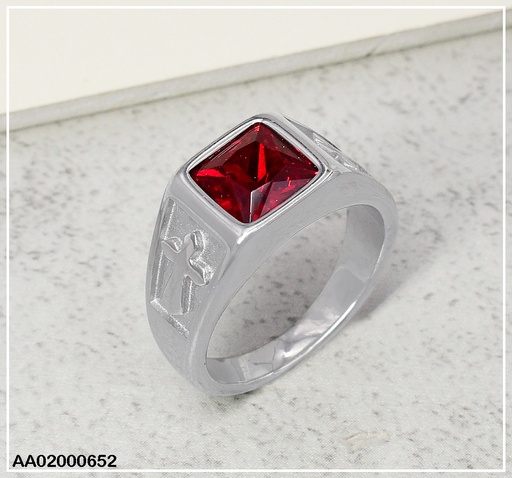 [AA02000652] ANILLO PLATEADO VARON✝️ ZIRCONIA ROJA 080344