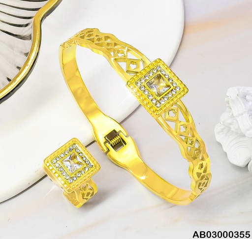 [AB03000355] BRAZALETE ANILLO SQ.  GRABADO ZIRC. 080497-207