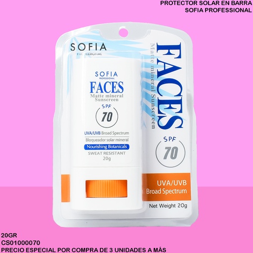 [CS01000070] BLOQUEADOR EN BARRA FACIAL SOFIA 20GR 70 SPF S209