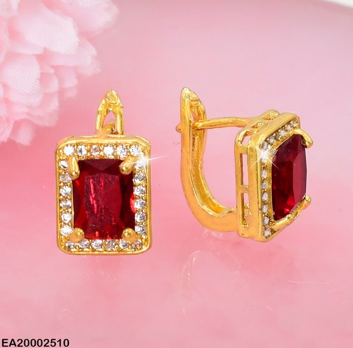 [EA20002510] ARETES HUGGIES RECTANGULO VERTICAL ROJO EE416-10