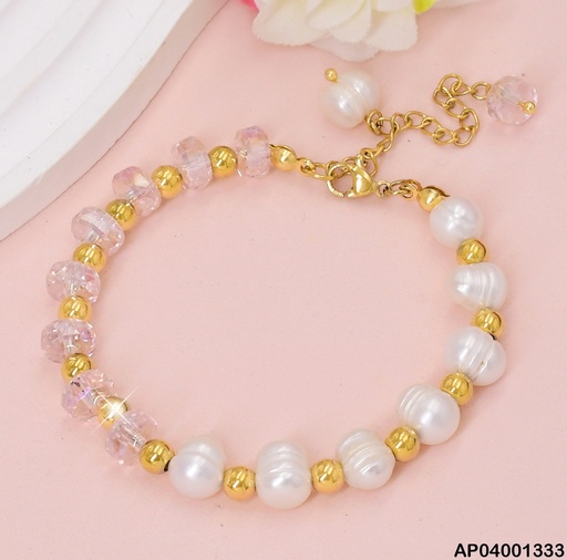 [AP04001333] PULSERA MITAD PERLAS CULTIVADAS/RUEDAS ROSADAS 081391-171