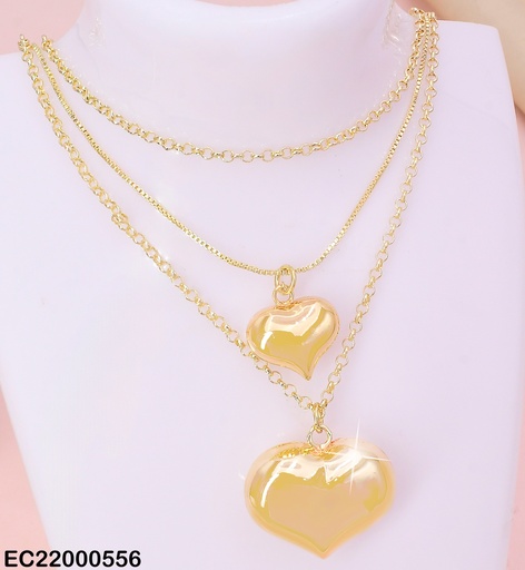 [EC22000556] CADENA TRIPLE DOBLE DIJE CORAZON INFLADO CE053-9
