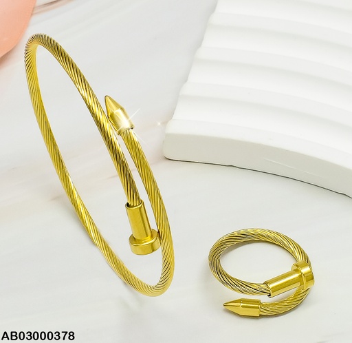 [AB03000378] BRAZALETE TORNEADO PELOTAS PUNTA/RD C/ANILLO 080686