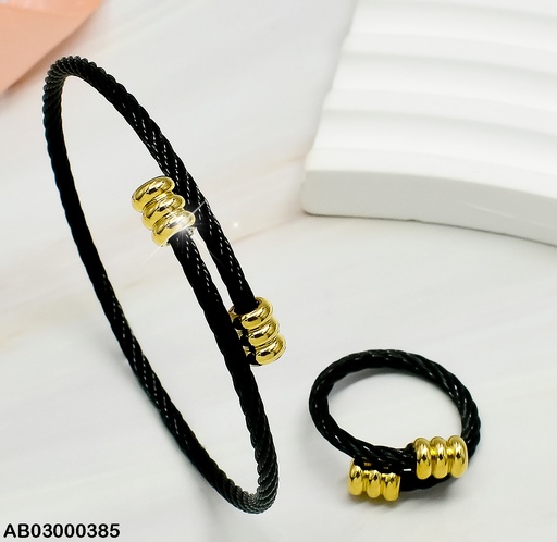 [AB03000385] BRAZALETE TORNEADO NEGRO EXTREMOS C/ANILLO 080683