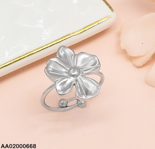 [AA02000668] ANILLO PLAT. FLOR C/GRABADOS RA035-131 AJUSTABLE