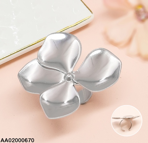 [AA02000670] ANILLO PLATEADO FLOR GRANDE RA043-131 AJUSTABLE