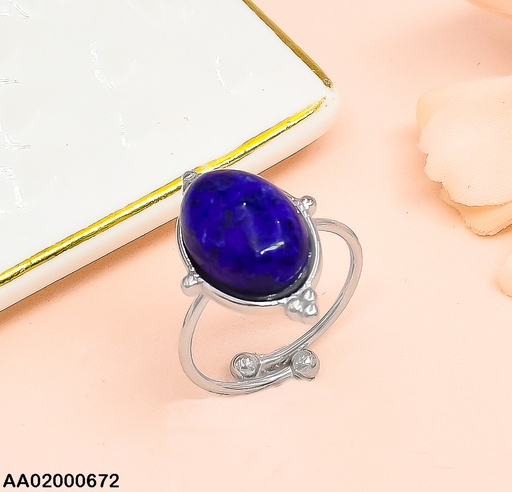 [AA02000672] ANILLO PLATEADO AJUSTABLE OVALO AZUL RA045-131