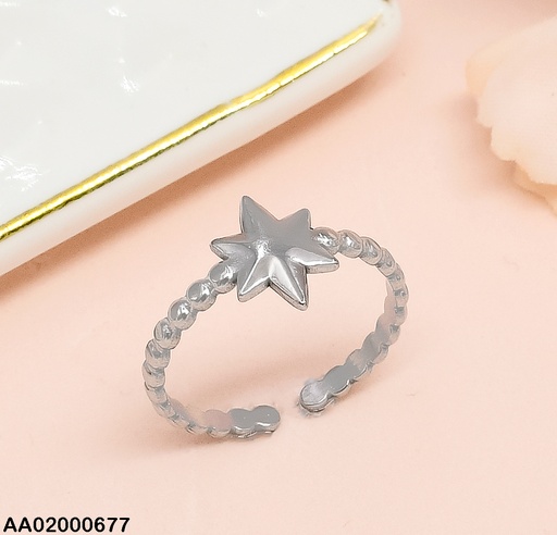 [AA02000677] ANILLO PLAT. PELOTITAS CENTRO ESTRELLA RA052-131 AJUSTABLE