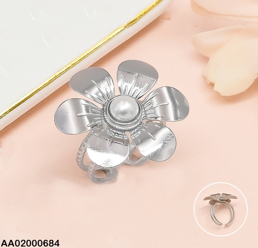 [AA02000684] ANILLO PLAT. FLOR CENTRO PIEDRA NAT.RA077-131 AJUSTABLE