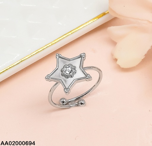 [AA02000694] ANILLO PLAT. ESTRELLA C/ZIRC.CENTRO RA085-131 AJUSTABLE