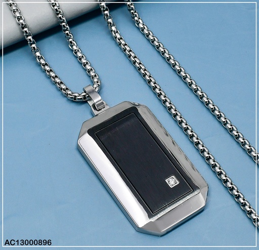 [AC13000896] CADENA VARON C/PLACA VERTICAL PLAT/NEGRO LISA 081689 VARON