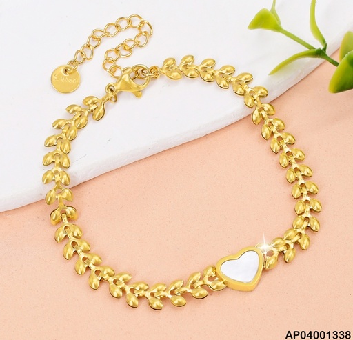 [AP04001338] PULSERA LINEAS OLIVOS CORAZON CONCHA NACAR BA083-45