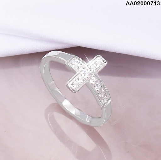 [AA02000713] ANILLO PLATD. CRUZ ZIRCONIAS VD0803491-G18