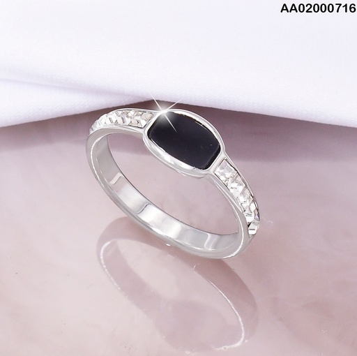 [AA02000716] ANILLO PLATD. RECTANGULO NEGRO ZIRC. 080353-113