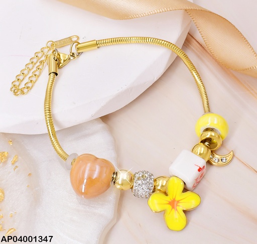 [AP04001347] PULSERA C/CHARM CUBO C/ROSA-🌻-🌛 W3822-466
