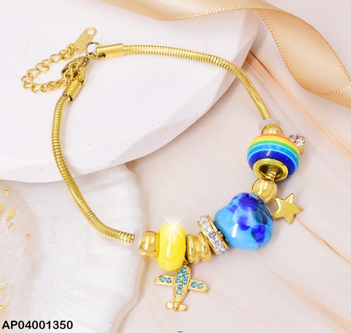 [AP04001350] PULSERA C/CHARM ✈️ - ⭐ - 🩵 - ZIRC.RD W3819-466