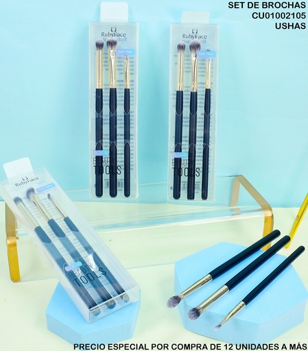 [CU01002105] SET DE BROCHAS 3 PCS BEAUTY TOOLS RUBY FACE MNS3PCS
