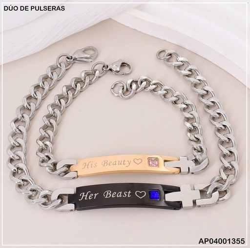 [AP04001355] PULSERAS P/PAREJA "HER BEAST"🟦/"HIS BEAUTY"🟥A9050
