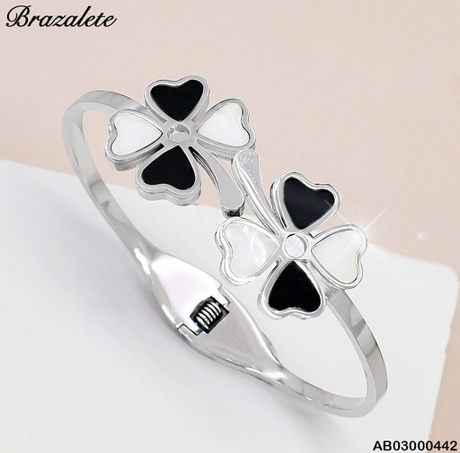[AB03000442] BRAZALETE PLATD. TREBOL  BLANCO/NEGRO 081637-W171