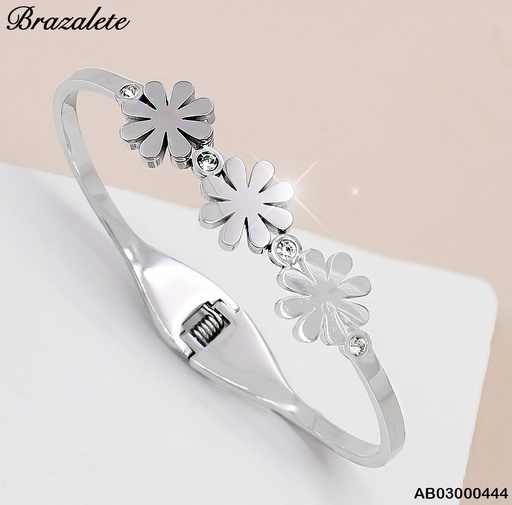 [AB03000444] BRAZALETE PLATD. 3 FLORES ZIRCONIAS 081639-W171