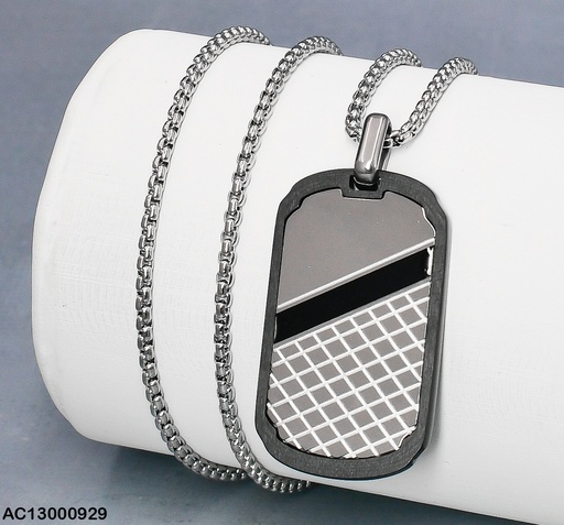 [AC13000929] CADENA PLATEADA VARON DIJE PLACA NEGRO/PLAT 081668