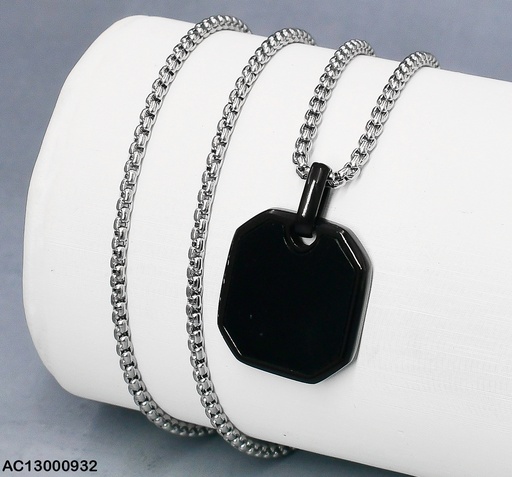 [AC13000932] CADENA VARON PLATEADA DIJE CUADRO NEGRO 081674
