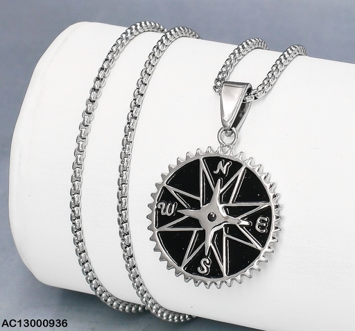 [AC13000936] CADENA PLATEADA VARON DIJE BRUJULA NEGRA 081651