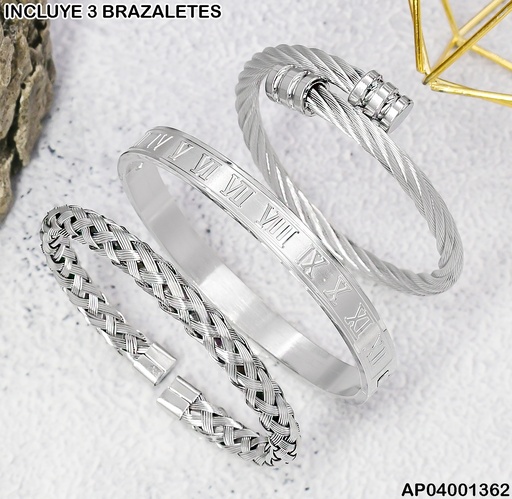 [AP04001362] PULSERAS(3) VARON PLATEADAS TORSAL/BRAZ/TORNEADA SA440-196