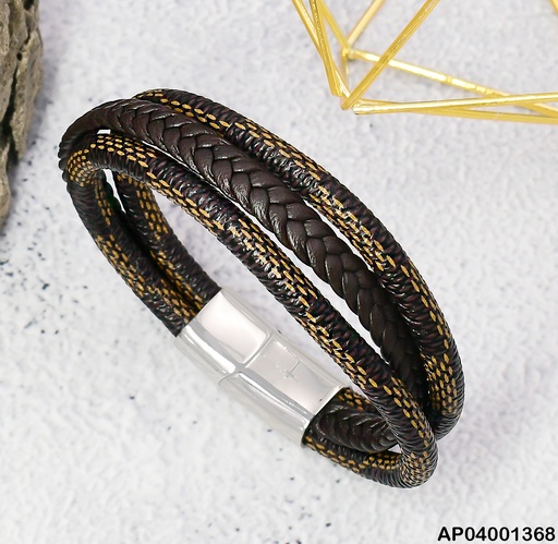 [AP04001368] PULSERA 3 LINEAS CAFE TRENZA CIERREM PLATD. 080539-W167