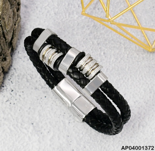 [AP04001372] PULSERA DOS LINEAS TRENZAS BHOCHES PLATD. 081577-005