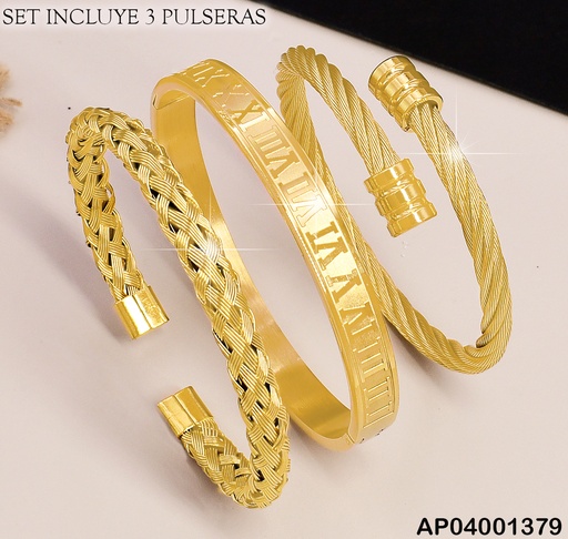 [AP04001379] PULSERAS (3) VARON DORADAS TORN/TRENZ/BRAZ SA438-196