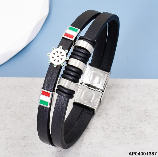 [AP04001387] PULSERA CUERO DOBLE / AC. BAND. MEXICO - TIMON VD081628-164