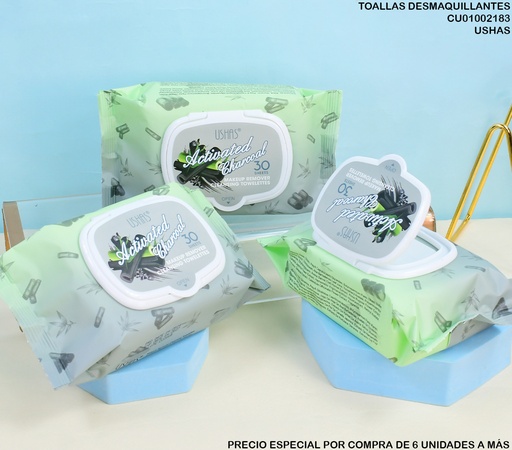 [CU01002183] TOALLAS (30) DESMAQUILLANTES CARBON ACT.USHAS HA417
