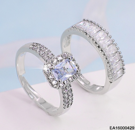 [EA16000429] ANILLO DOBLE PLATEADO ZIRCONIAS EN VERTICAL RE076-213