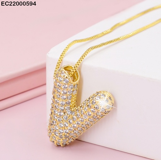 [EC22000594] CADENA FINA DIJE LETRA"V"CON ZIRCONIAS  CE097-217